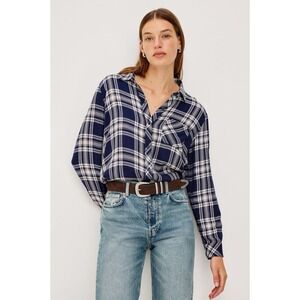 Rails Women's Button Up Shirt Blue  White Hunter‎ Plaid Rayon Size Small